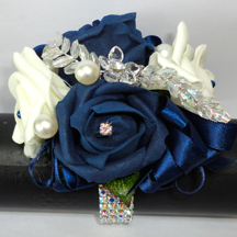 Navy Blue & Ivory Wrist Corsage
